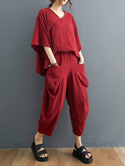 Loose Irregular Solid Half Sleeves Suit