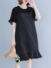 Chiffon Oversize Mermaid Polka-Dot Falbala Dress