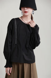Loose Solid Color Puff Sleeve Sweatshirt