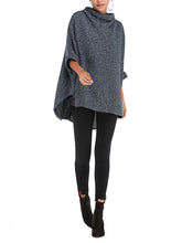 Batwing Sleeves High-Low Solid Color High Neck Knitwear Pullovers Sweater Tops
