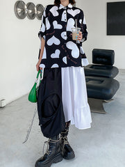 Minimalist Elasticity High Waisted Black White Split-Joint Skirt