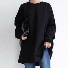 Lazy Style Solid Color Round Neck Long Sleeve Top