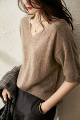 Loose Solid Color Half Sleeve Knitted Sweater