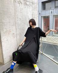 Retro Round Neck Stitching Loose Slim Dress