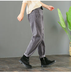 Loose Solid Color Drawstring Corduroy Pants