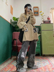 Hip-Hop Stylish Printed Denim Loose Pants