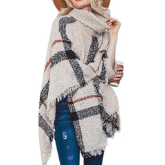 Casual Plaid Knitted Lapel Shawl Sweater