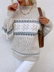 Retro Printed Knitted Christmas Half Neck Sweater