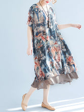 Women Round Neck Print Loose Casual Dress