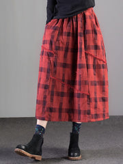 Vintage Splicing Plaid Thickening A-Line Skirt