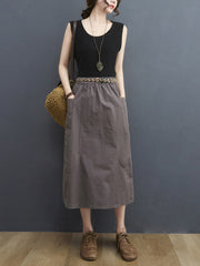 Retro Commuter Solid Color Slim Fit Skirt