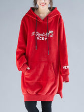 Loose Velvet Embroidered Split-Side Hoodie