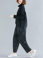 Solid Color Split-Front Long-Sleeved T-Shirt And Pants Suits