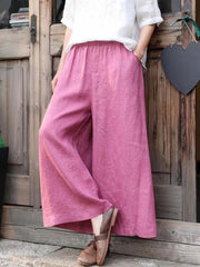 Vintage Linen Leisure Solid Wide-Leg Pants