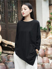 Cropped Round-neck Ramie Cotton T-shirt
