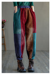 Retro Color-Block Thicken Harem Pants