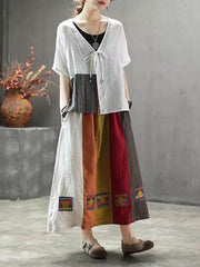 Retro Split-joint Linen Skirt