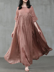 Casual Round Neck Solid Color Maxi Dress