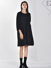 Solid Long Sleeves Loose Midi Dress