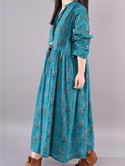 Animal Printed V-Neck Tatting Maxi Dress