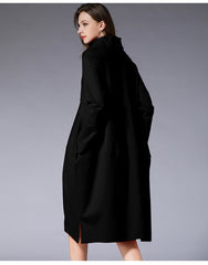 High Neck Pocket Slit Midi Dress