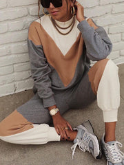 Two-Piece Color Block Sweatshirt Suit
