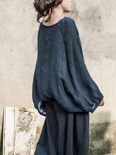 Blue Puff Sleeves Ramie Cotton T-shirt