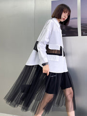 Japanese Fashion Splicing Mesh Long Sleeve Dress