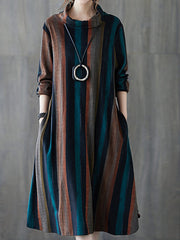 Men Retro Striped Turtleneck Dress