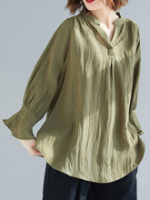 V-Neck Loose Ruffled Sleeve Blouses Shirts Top