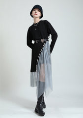 Stitched Mesh Irregular Drawstring Dress