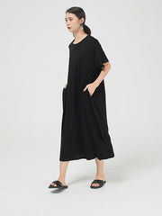 Solid Short Sleeves Cropped Maxi Dress