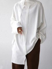 Long Sleeve Irregular Stitching High-Neck Temperament Shirt