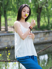 Simple Solid Linen High-Low Sleeveless Vest