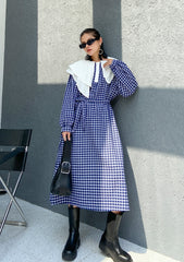 Vintage Plaid Split-Joint Midi Dress