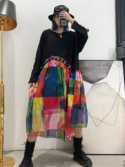 Women Color Matching Loose Long Sleeve Dress