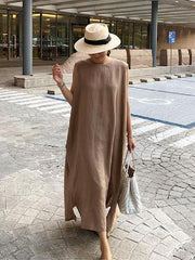 Simple Loose Split-side Sleeveless Long Dress