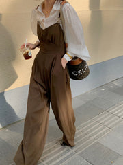 Casual Solid Color Wide-Leg Sling Jumpsuit