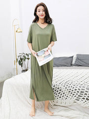 Loose Solid Short Sleeve Casual V-Neck Pajamas