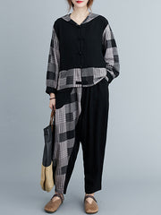 Women Retro Plaid Stitching Two-Piece Suit