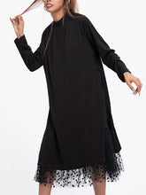 Long Sleeves Roomy Gauze Pure Color Round-Neck Midi Dresses