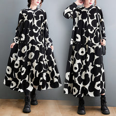 Loose Black And White Printed Maxi Dress