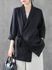 Loose Ethnic Style Solid Lace-Up Cropped Suit Outwear