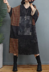 Cowboy Patchwork Plaid Loose Midi Dress