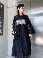 Mesh Stitching Lace Long Sleeve Dress