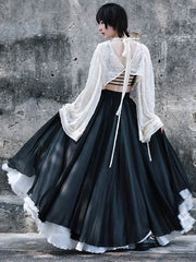 Stylish Black&White Contrast Color A-Line Skirts Bottoms