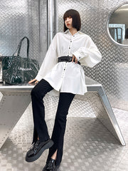 Lapel Solid Color Print Blouses Shirts Top