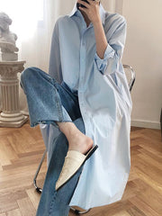 Casual Comfortable Simple Cotton Long Shirt Dress
