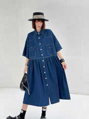 Loose Lapel Solid Color Casual Dress