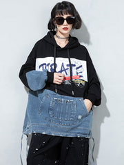 Retro Hooded Stitching Printed Sweatshirt